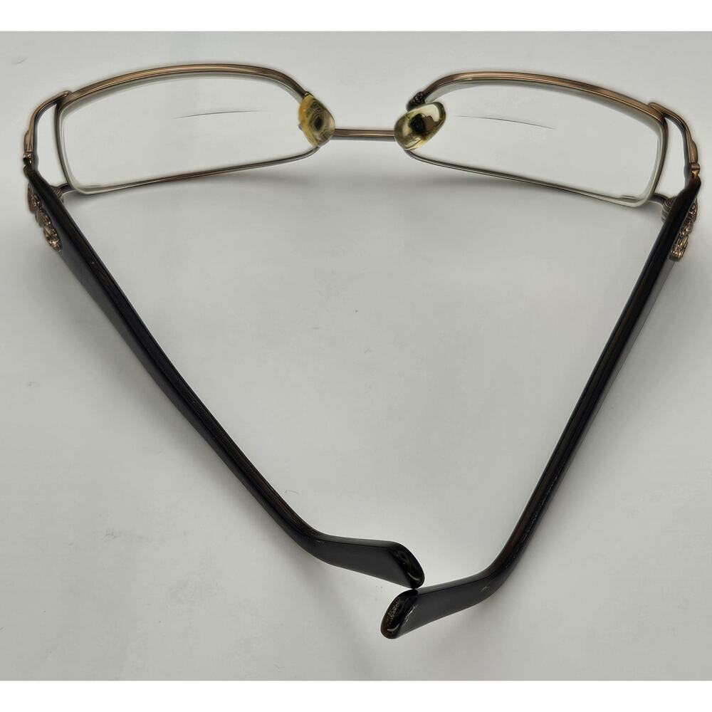 Luxe Eyeglass Frames Brown Gold Crystal Accent Hinges 53-17-135 Full Rim K8 - Picture 14 of 14